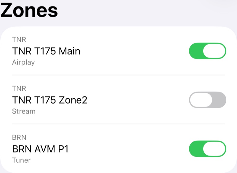 DTrol zones screen on iOS